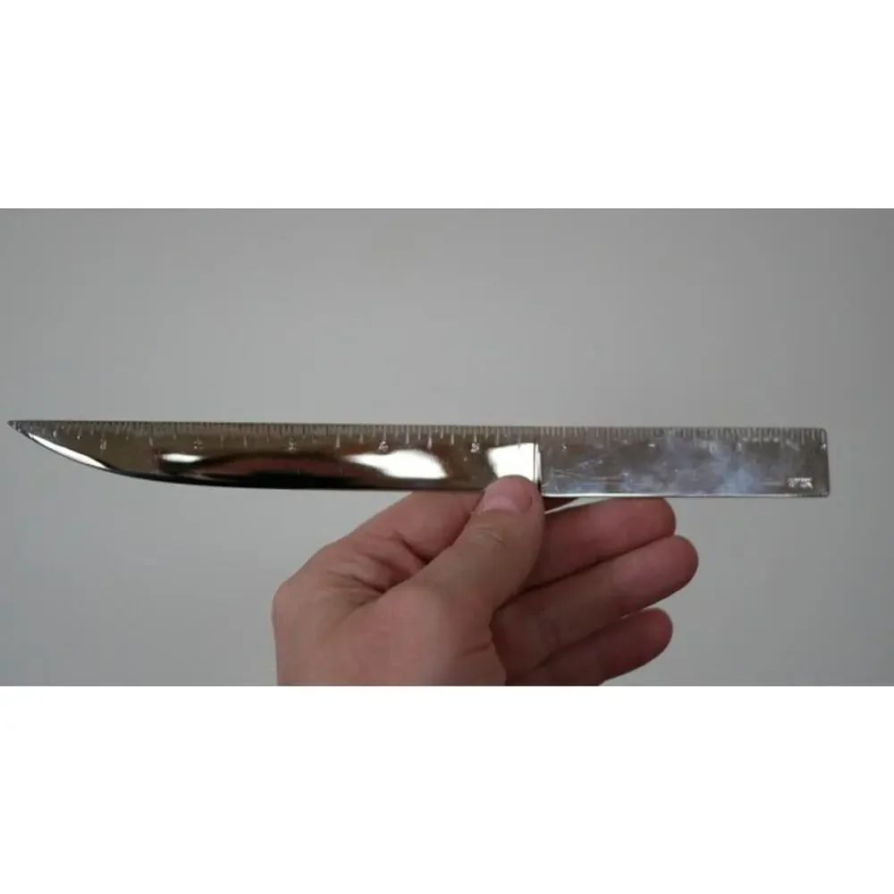 Vintage Mid Century Ethnic Stainless Letter Opener Ruler Knife w/ Leather Case